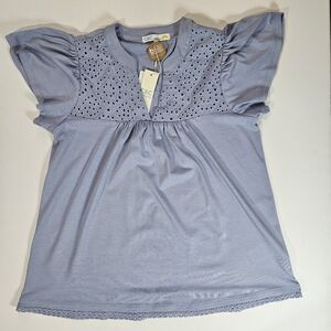 NWT C&C California Blouse Womens XS Purple Eyelet Flutter Sleeve